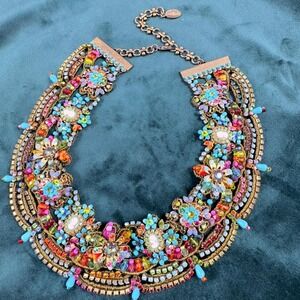 Michal Negrin Swarovski Enamel Cameo Ornate Couture Statement Bib VTG Necklace